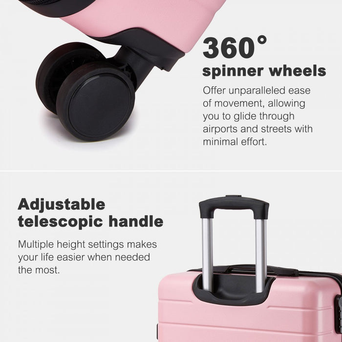 KSN2691 - 20 Inch Carry-On Luggage, Lightweight ABS Hard Shell Suitcase with 360 Silent Wheels, Combination Lock & Organised Interior - Pink