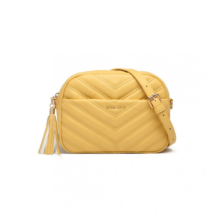 LA2119-1 - Miss LuLu Lightweight Quilted Leather Cross body Bag - Yellow