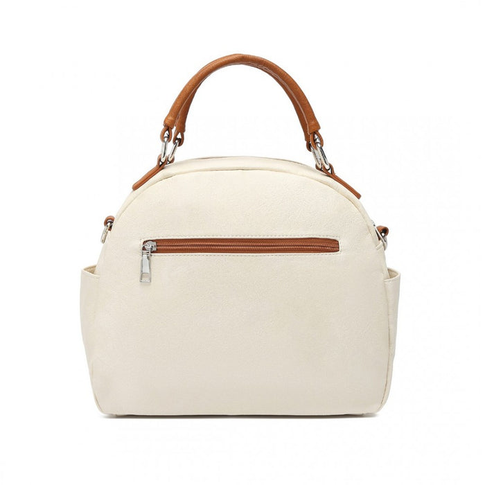LB6907 - Miss Lulu Bowler Style Shoulder Bag - Beige And Brown