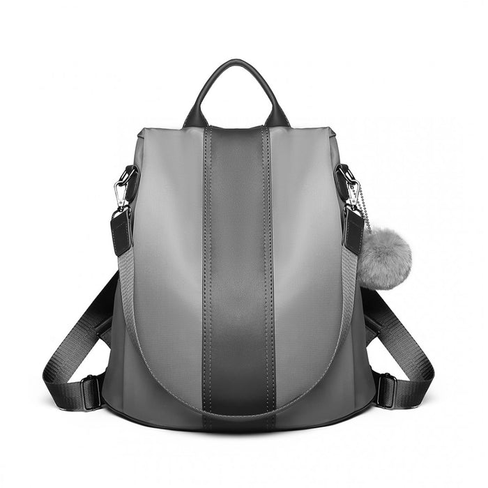 LG1903 - Miss Lulu Two Way Backpack Shoulder Bag with Pom Pom Pendant - Grey