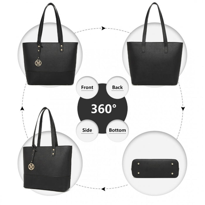 LG2023 - Miss Lulu Elegant 3-Piece Leather Look Tote Bag Set - Versatile & Chic for Every Occasion - Black