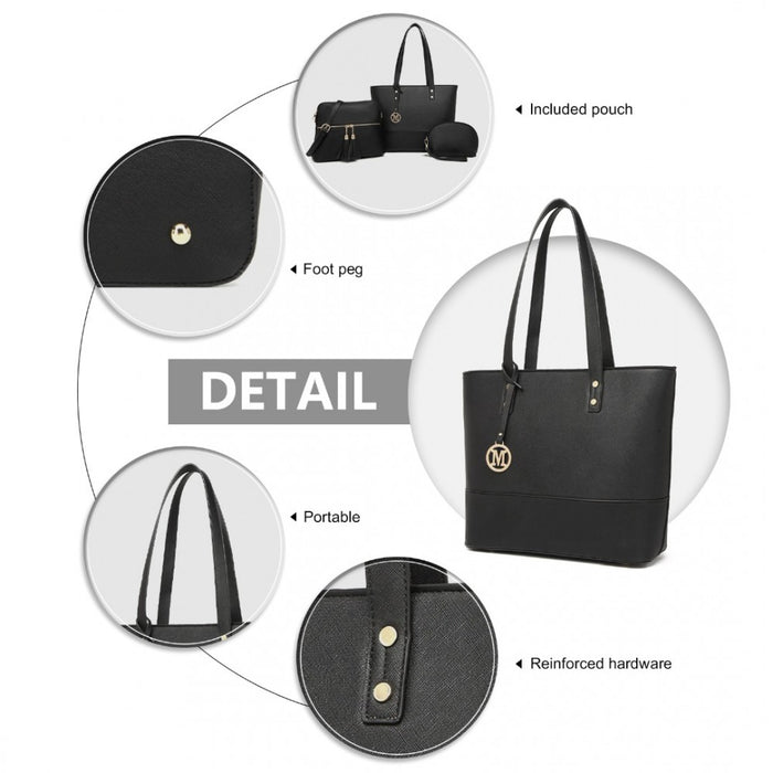 LG2023 - Miss Lulu Elegant 3-Piece Leather Look Tote Bag Set - Versatile & Chic for Every Occasion - Black