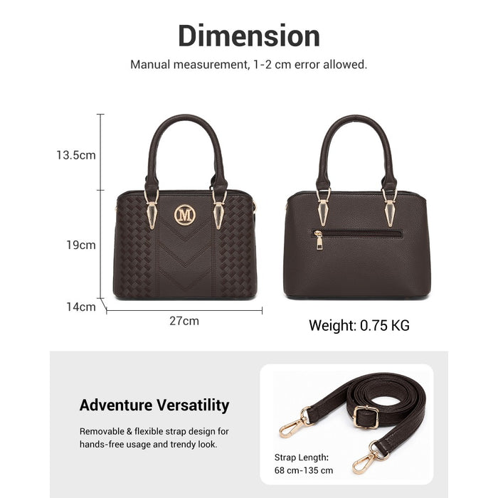 LG6865 - Miss Lulu Leather Look Weave Effect Shoulder Bag - Coffee