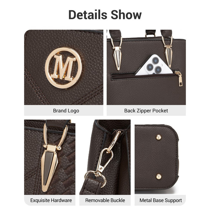 LG6865 - Miss Lulu Leather Look Weave Effect Shoulder Bag - Coffee