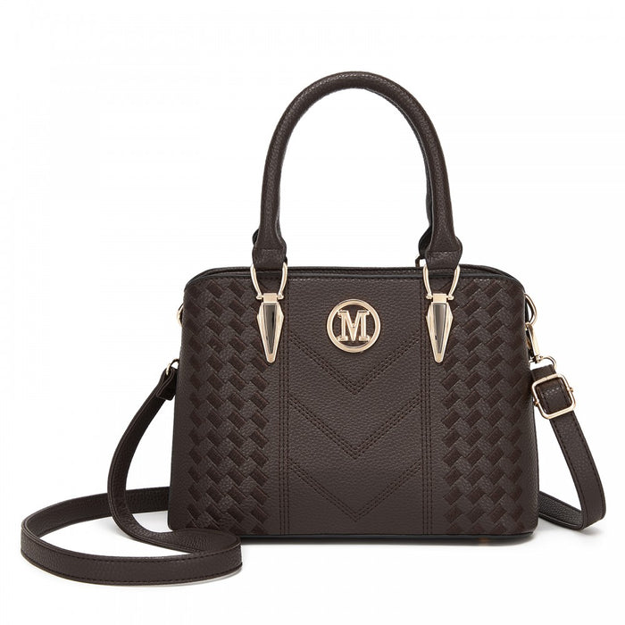 LG6865 - Miss Lulu Leather Look Weave Effect Shoulder Bag - Coffee