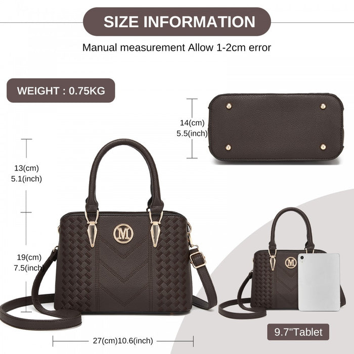 LG6865 - Miss Lulu Leather Look Weave Effect Shoulder Bag - Coffee