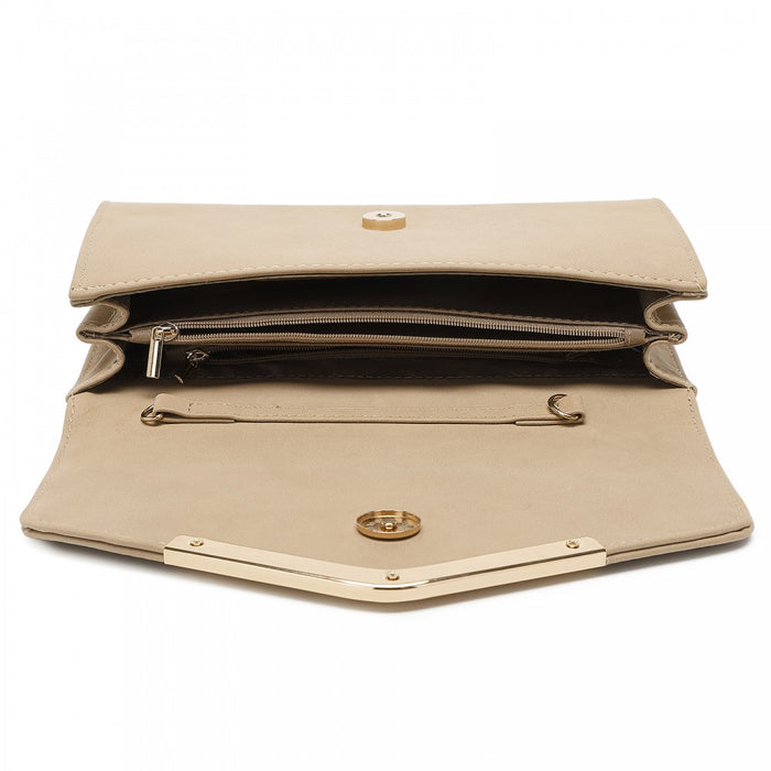 LH1756 - Miss Lulu Leather Look Envelope Clutch Bag - Khaki