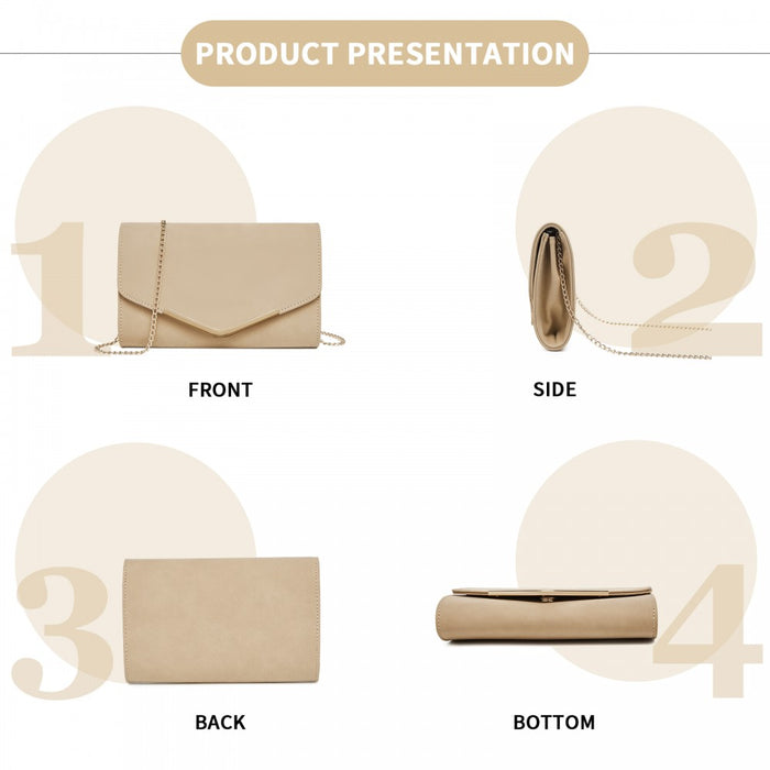 LH1756 - Miss Lulu Leather Look Envelope Clutch Bag - Khaki