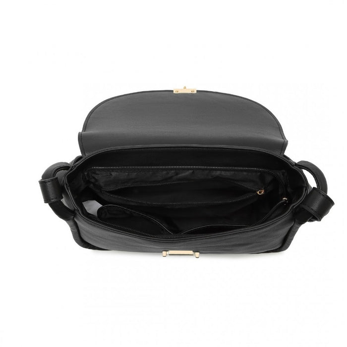 LH2109 - Miss Lulu Fashion Leather Commute Flap Small Square Bag - Black