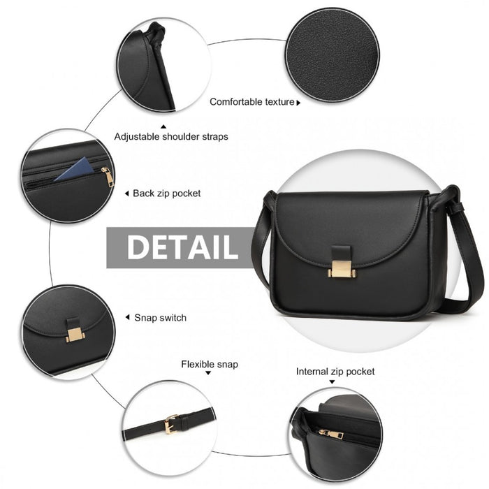 LH2109 - Miss Lulu Fashion Leather Commute Flap Small Square Bag - Black