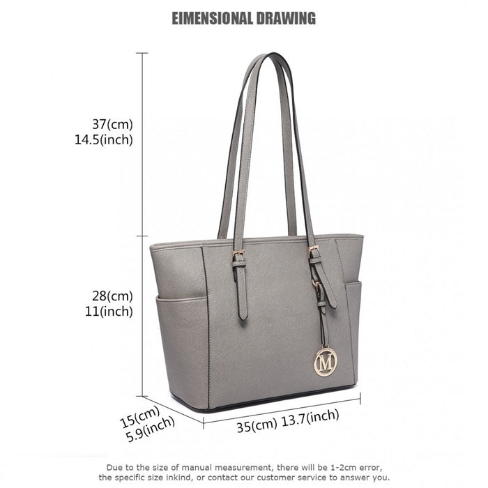 LM1642-1 - Miss Lulu Faux Leather Adjustable Handle Tote Bag - Grey