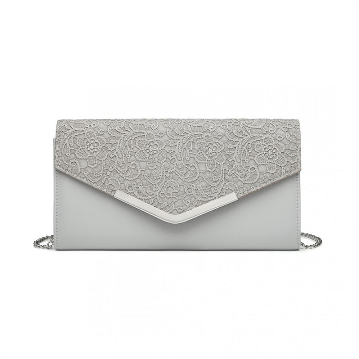 LP2312 - Miss Lulu Lace Envelope Flap Clutch Evening Bag - Grey