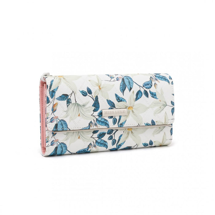 LP2353F - Miss Lulu Ladies' Flower Printed PU Leather Long Purse - Beige
