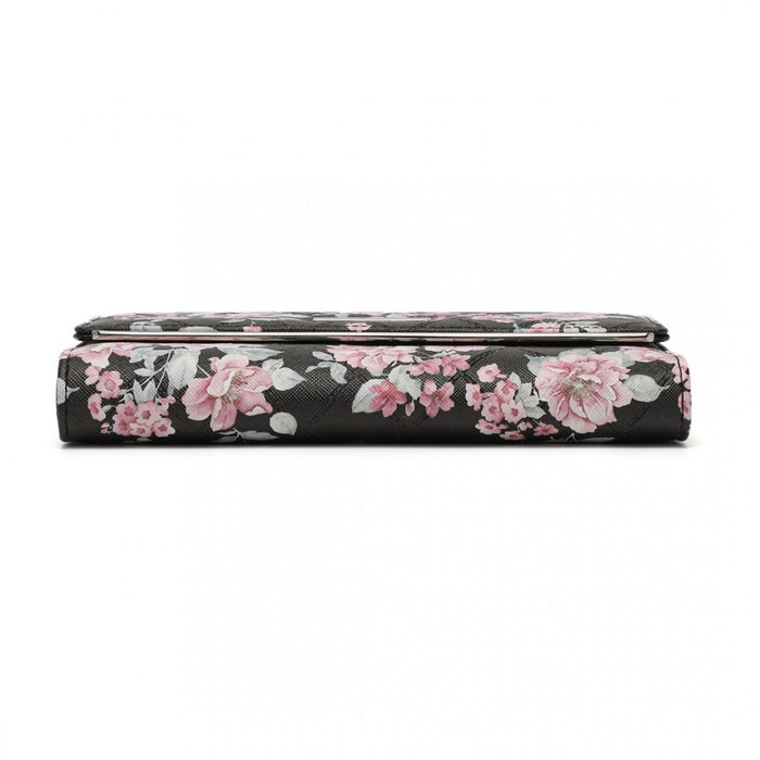 LP2353F - Miss Lulu Ladies' Flower Printed PU Leather Long Purse - Black