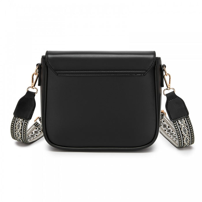 MSM2513 - Miss Lulu Chic Fashion PU Crossbody Shoulder Bag with Detachable Woven Strap for Women - Black