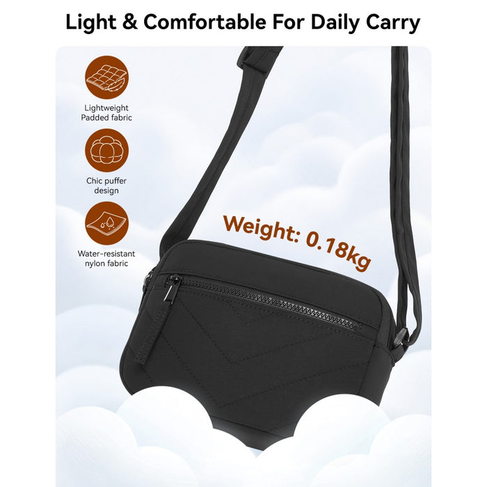 MSM2619 - Miss Lulu Women’s Crossbody Bag, Multi‑Zip Pockets Compact Daily Shoulder Bag - Black