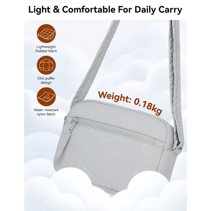 MSM2619 - Miss Lulu Women’s Crossbody Bag, Multi‑Zip Pockets Compact Daily Shoulder Bag - Light Grey