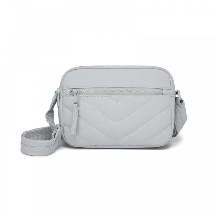 MSM2619 - Miss Lulu Women’s Crossbody Bag, Multi‑Zip Pockets Compact Daily Shoulder Bag - Light Grey