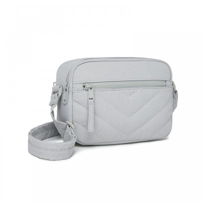 MSM2619 - Miss Lulu Women’s Crossbody Bag, Multi‑Zip Pockets Compact Daily Shoulder Bag - Light Grey