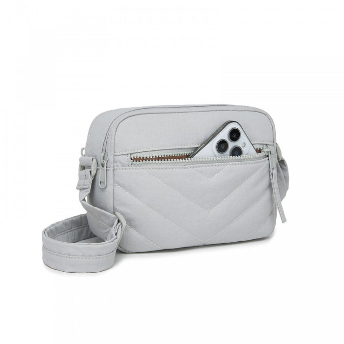 MSM2619 - Miss Lulu Women’s Crossbody Bag, Multi‑Zip Pockets Compact Daily Shoulder Bag - Light Grey