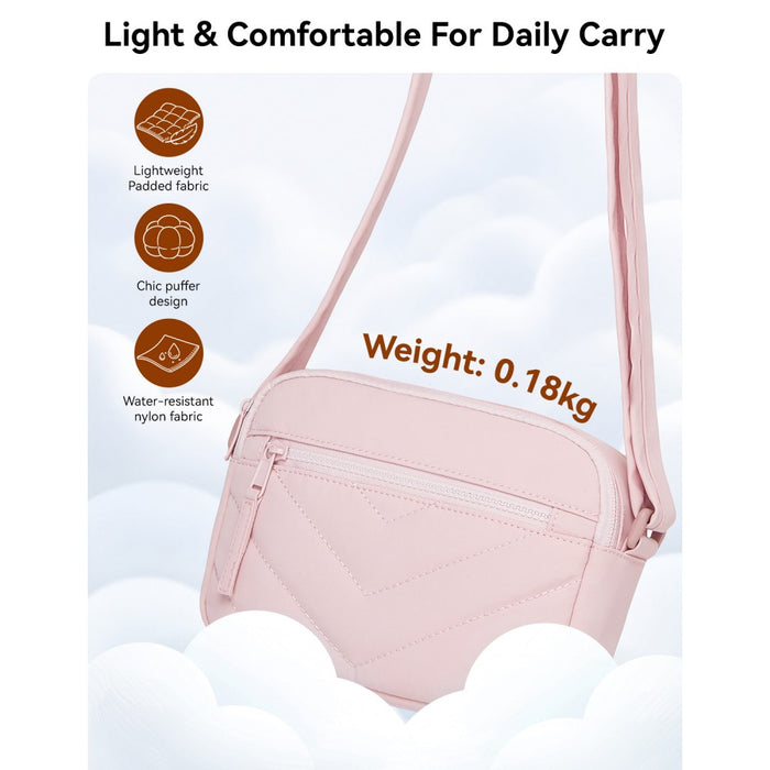 MSM2619 - Miss Lulu Women’s Crossbody Bag, Multi‑Zip Pockets Compact Daily Shoulder Bag - Pink