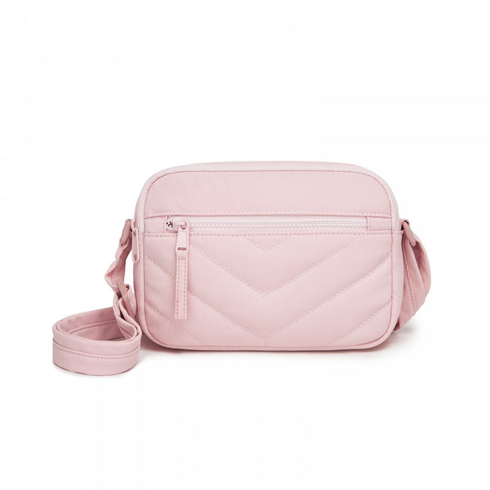 MSM2619 - Miss Lulu Women’s Crossbody Bag, Multi‑Zip Pockets Compact Daily Shoulder Bag - Pink
