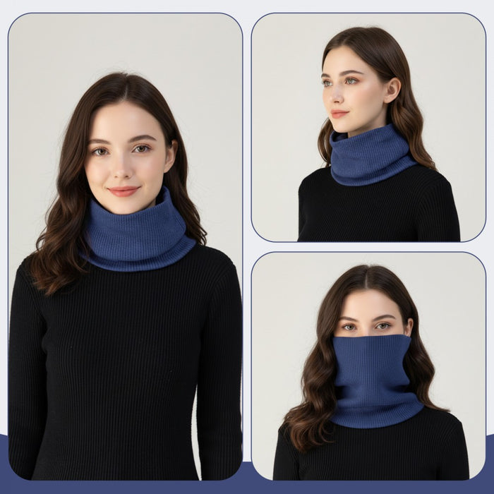 NWN5431 - Fleece-Lined Knit Neck Warmer Gaiter–Double-Layer Acrylic & Polyester, Stretchy, Soft, Wind-Resistant, Warm - Blue
