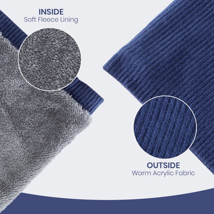 NWN5431 - Fleece-Lined Knit Neck Warmer Gaiter–Double-Layer Acrylic & Polyester, Stretchy, Soft, Wind-Resistant, Warm - Blue