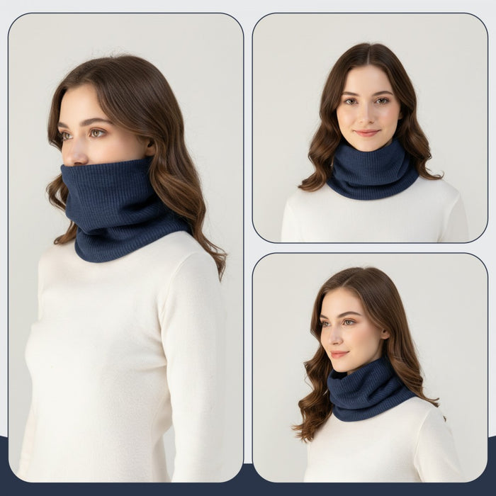 NWN5431 - Fleece-Lined Knit Neck Warmer Gaiter–Double-Layer Acrylic & Polyester, Stretchy, Soft, Wind-Resistant, Warm - Navy