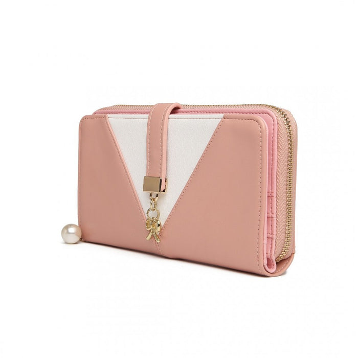 LP2216 - Miss Lulu Two Tone Women's Leather Look Clutch Purse - Pink