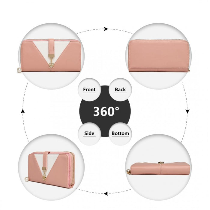LP2216 - Miss Lulu Two Tone Women's Leather Look Clutch Purse - Pink