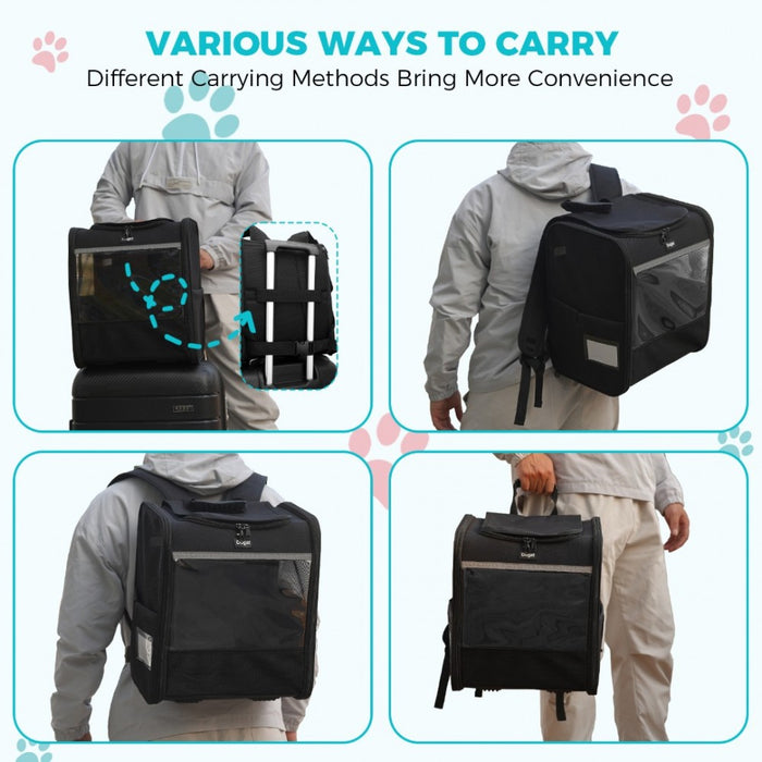 PTD2440 - Dogat Foldable And Durable Pet Backpack Carrier Travel Bag for Cats and Small Dogs - Black