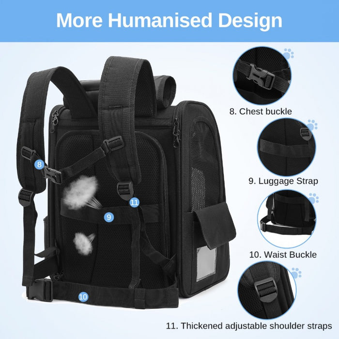 PTD2441 - Dogat Expandable And Foldable Pet Backpack Carrier with Ventilated Mesh Windows Comfortable & Secure Design - Black