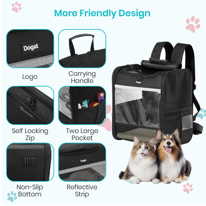 PTD2640 - Dogat Foldable And Durable Pet Backpack Carrier Travel Bag for Cats and Small Dogs - Black