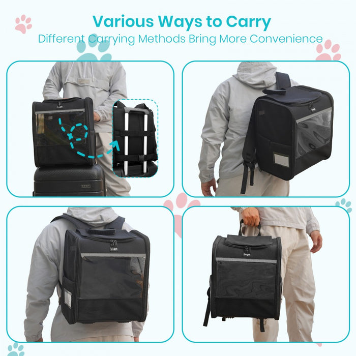 PTD2640 - Dogat Foldable And Durable Pet Backpack Carrier Travel Bag for Cats and Small Dogs - Black