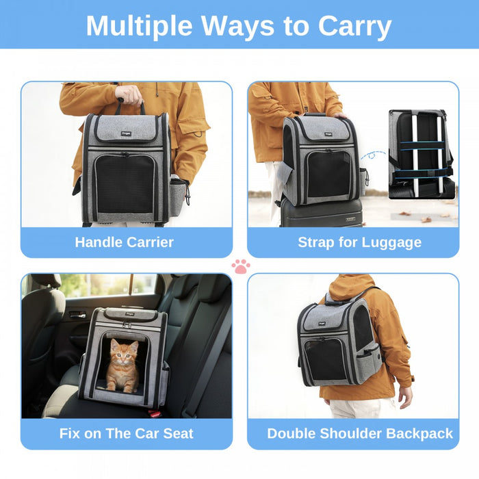 PTD2641 - Dogat Expandable And Foldable Pet Backpack Carrier with Ventilated Mesh Windows Comfortable & Secure Design - Grey