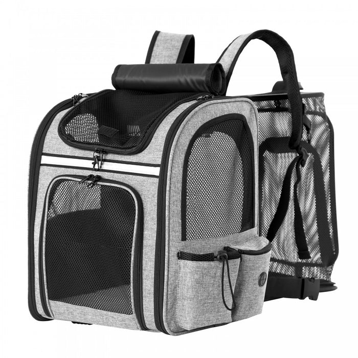 PTD2641 - Dogat Expandable And Foldable Pet Backpack Carrier with Ventilated Mesh Windows Comfortable & Secure Design - Grey