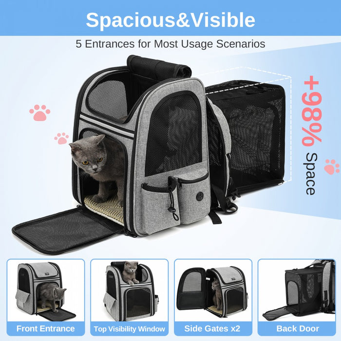 PTD2641 - Dogat Expandable And Foldable Pet Backpack Carrier with Ventilated Mesh Windows Comfortable & Secure Design - Grey
