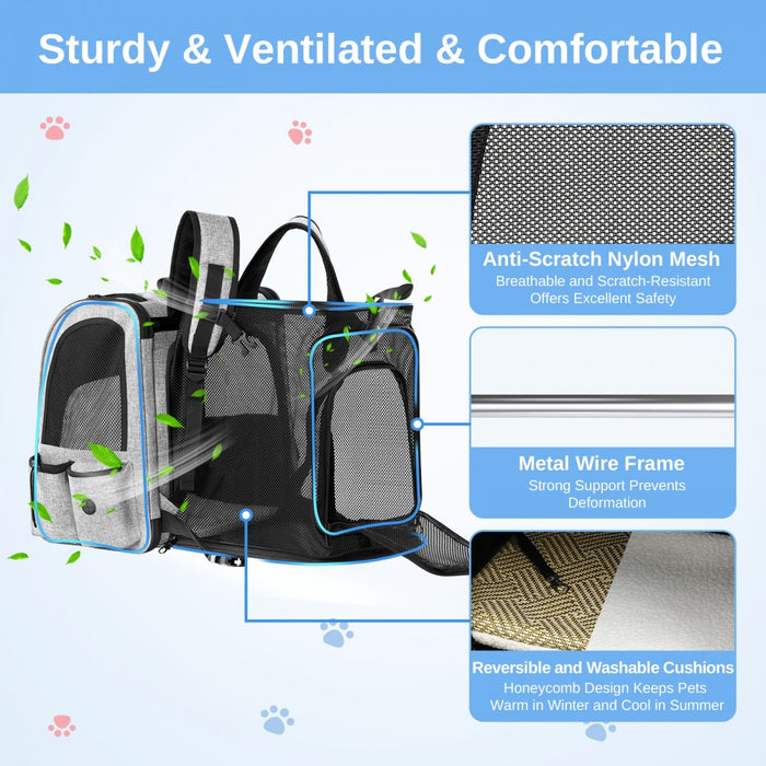 PTD2641 - Dogat Expandable And Foldable Pet Backpack Carrier with Ventilated Mesh Windows Comfortable & Secure Design - Grey