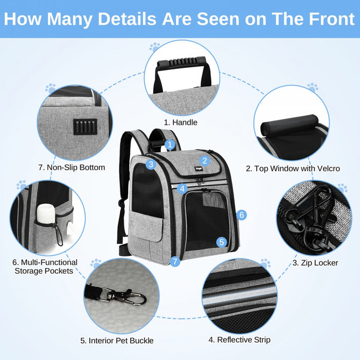 PTD2641 - Dogat Expandable And Foldable Pet Backpack Carrier with Ventilated Mesh Windows Comfortable & Secure Design - Grey