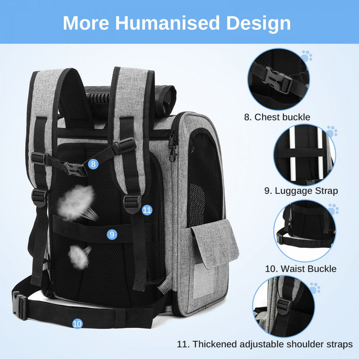 PTD2641 - Dogat Expandable And Foldable Pet Backpack Carrier with Ventilated Mesh Windows Comfortable & Secure Design - Grey