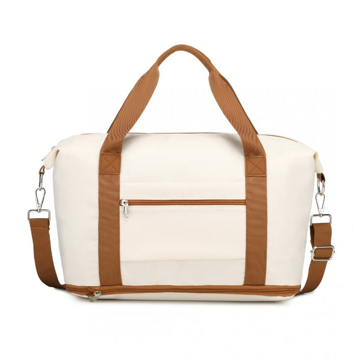 S2366 - 36L Expandable Water-Resistant Travel Tote Set with Cosmetic Pouch Versatile Carry-On Duffel Bag - Beige And Brown