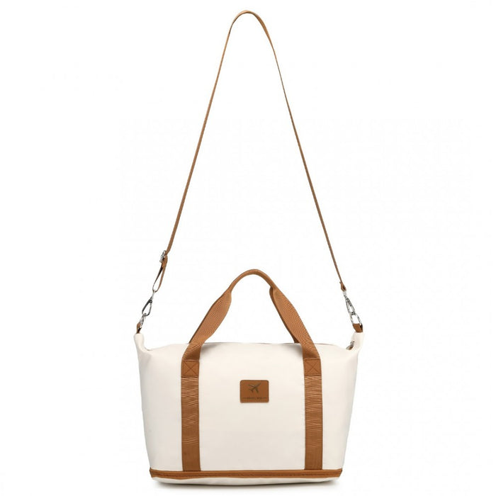 S2366 - 36L Expandable Water-Resistant Travel Tote Set with Cosmetic Pouch Versatile Carry-On Duffel Bag - Beige And Brown