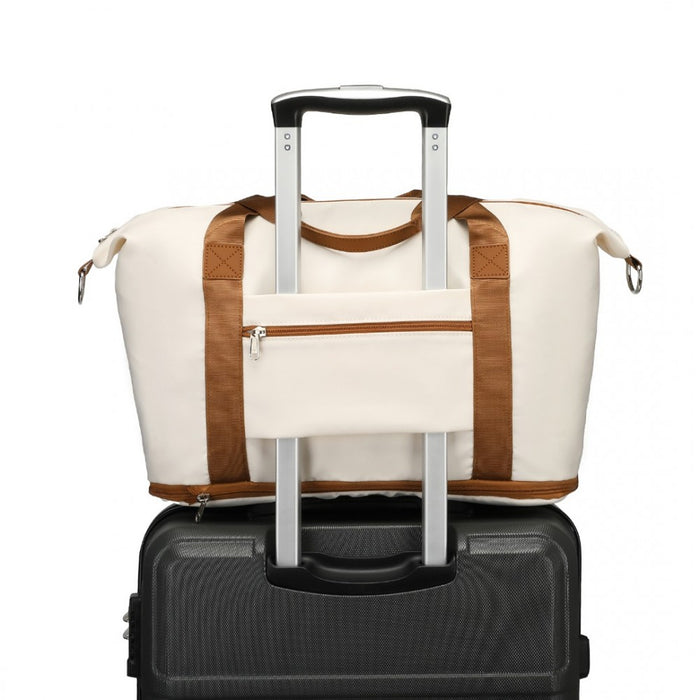 S2366 - 36L Expandable Water-Resistant Travel Tote Set with Cosmetic Pouch Versatile Carry-On Duffel Bag - Beige And Brown