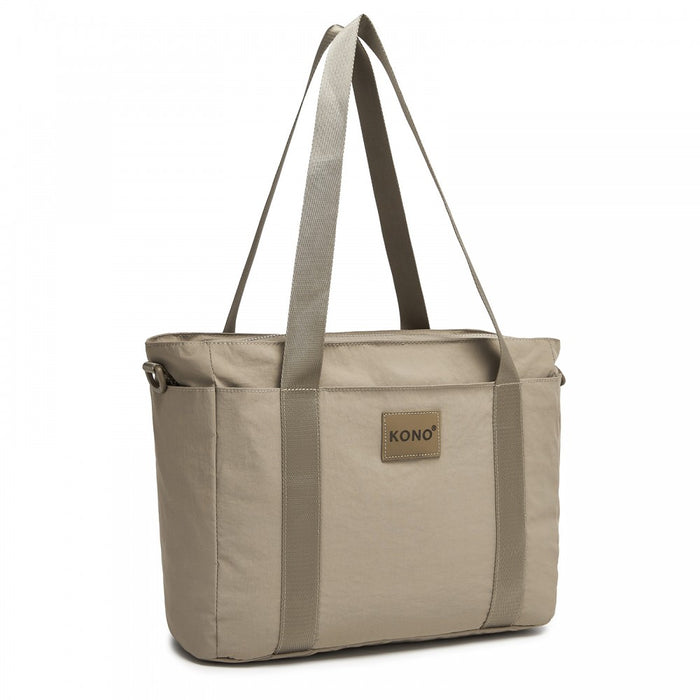 TVK2515 - Kono Comfortable and Easy-Carry Large-Capacity Travel Tote with Laptop Sleeve, Trolley Sleeve and Crossbody Strap - Khaki