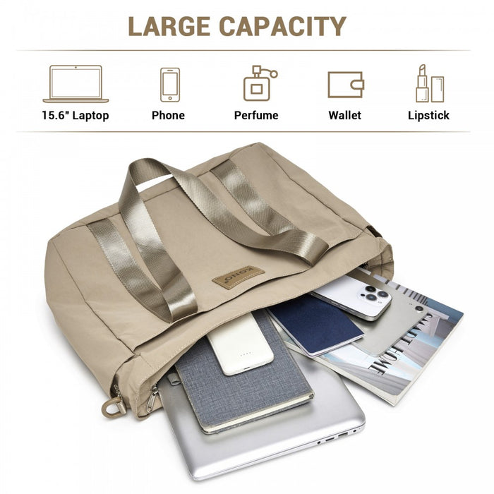 TVK2515 - Kono Comfortable and Easy-Carry Large-Capacity Travel Tote with Laptop Sleeve, Trolley Sleeve and Crossbody Strap - Khaki