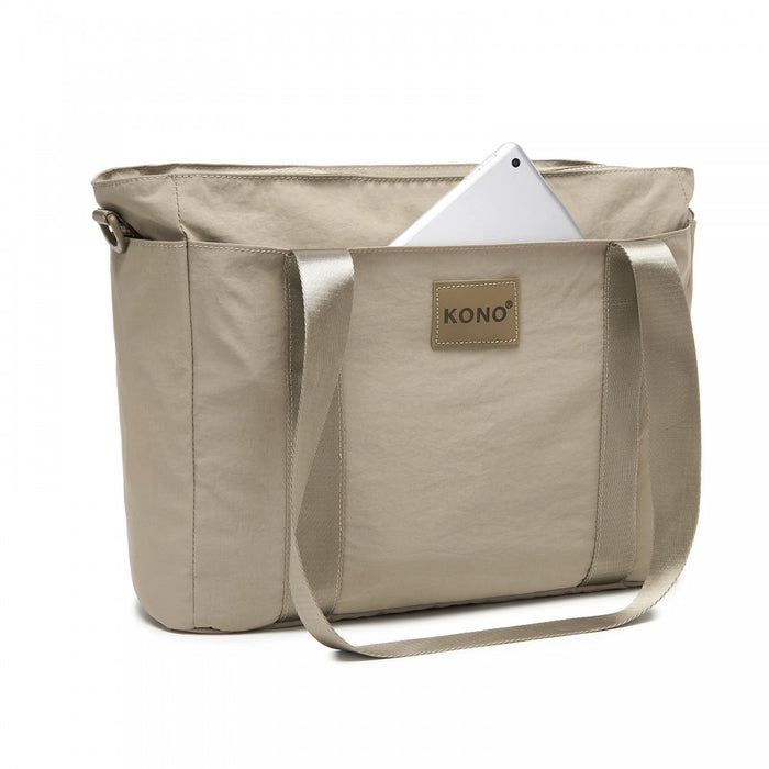 TVK2515 - Kono Comfortable and Easy-Carry Large-Capacity Travel Tote with Laptop Sleeve, Trolley Sleeve and Crossbody Strap - Khaki