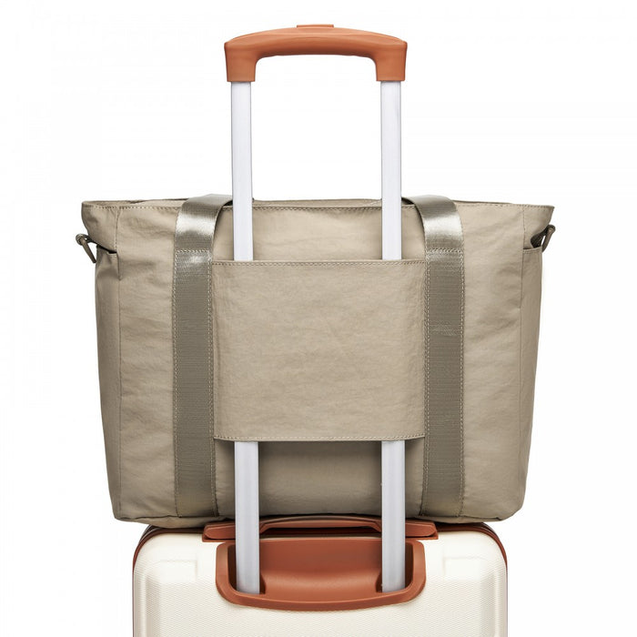 TVK2515 - Kono Comfortable and Easy-Carry Large-Capacity Travel Tote with Laptop Sleeve, Trolley Sleeve and Crossbody Strap - Khaki