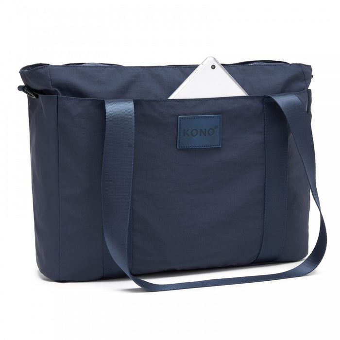 TVK2515 - Kono Comfortable and Easy-Carry Large-Capacity Travel Tote with Laptop Sleeve, Trolley Sleeve and Crossbody Strap - Navy