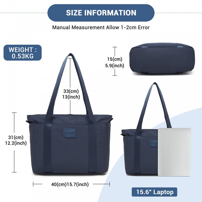 TVK2515 - Kono Comfortable and Easy-Carry Large-Capacity Travel Tote with Laptop Sleeve, Trolley Sleeve and Crossbody Strap - Navy
